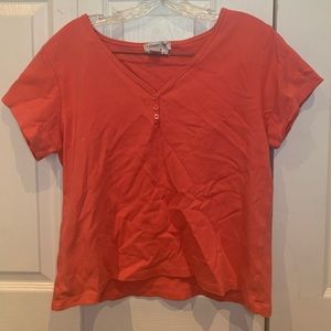 coral v-neck tee with buttons